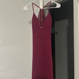 Emerald Sundae M- Magenta shimmer lace back cut out dress. Very elegant!